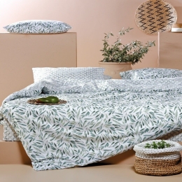 Κουβερλί Olibo 02 Olive Green-Ecru Kentia Υπέρδιπλο 220x240cm 100% Βαμβάκι