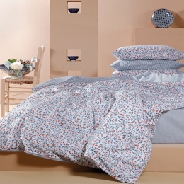 Σεντόνια Erika 33 (Σετ 4τμχ) Blue-Terracotta Kentia Υπέρδιπλο 240x270cm 100% Βαμβάκι
