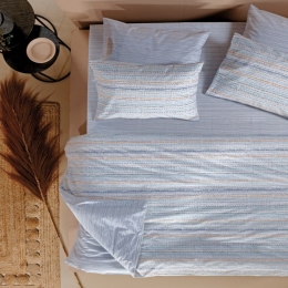 Σεντόνια Kilmi 01 (Σετ 4τμχ) Blue-Mustard Kentia Υπέρδιπλο 240x270cm 100% Βαμβάκι