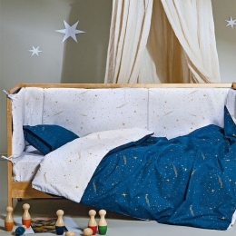 Πάντα Κούνιας Lupus 01 Blue-White-Golden Kentia 200x40cm 100% Βαμβάκι