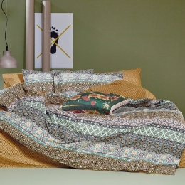 Σεντόνια Esmeralda 26 (Σετ 4τμχ) Mustard-Green Kentia Υπέρδιπλο 240x270cm 100% Βαμβάκι