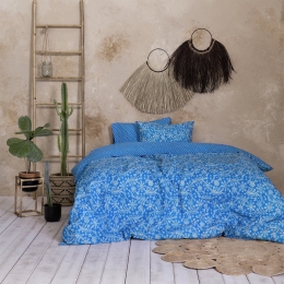 Σεντόνια Salma Με Λάστιχο (Σετ 3τμχ) Blue Nima Μονό 100x232cm Viscose-Βαμβάκι