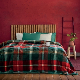 Κουβέρτα Βελουτέ Cheers Red-Green Nima Υπέρδιπλο 220x240cm Πολυέστερ