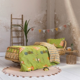Παπλωματοθήκη Παιδική Circus (Σετ 2τμχ) Green-Orange Nima Μονό 160x240cm 100% Βαμβάκι