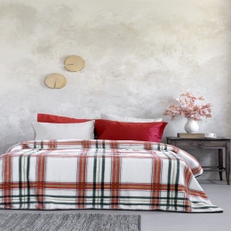 Κουβέρτα Βελουτέ Joy Red-Ecru Nima Υπέρδιπλo 220x240cm Πολυέστερ
