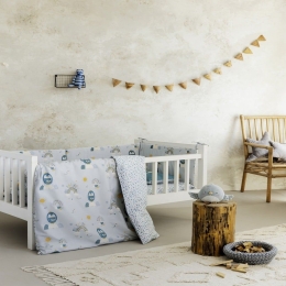 Σεντόνια Βρεφικά Happy Pingui (Σετ 3τμχ) Blue-Multi Nima Κούνιας 120x170cm 100% Βαμβάκι
