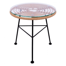 ΤΡΑΠΕΖΙ ΜΕΤΑΛΛΙΚΟ ALLEGRA HM5459 ΜΕ WICKER ΜΠΕΖ ΚΑΙ ΓΥΑΛΙ Φ45Χ46Υεκ.