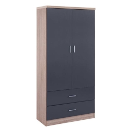 Ντουλάπα Reina HM338.04 Δίφυλλη Με 2 Συρτάρια 80x42,5x180,5cm Sonama-Grey Δίφυλλη Μελαμίνη