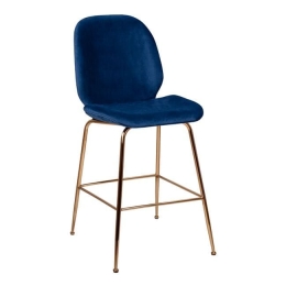 Σκαμπό Nora Μεσαίου Ύψους HM8524.08 Blue & Gold Σετ 2τμχ Βελούδο, Μέταλλο