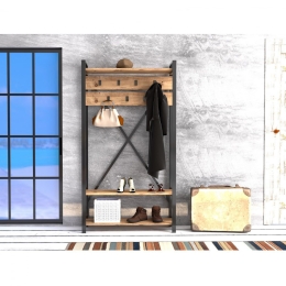 Έπιπλο Εισόδου HM8943.01 90x34x180cm Natural Wood - Black Μελαμίνη,Μέταλλο