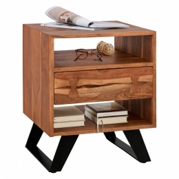 Κομοδίνο Fansi HM8473.11 Από Μασίφ Ξύλο Ακακίας 45x35x57cm Natural-Black Μέταλλο,Ξύλο