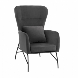 Πολυθρόνα Μπερζέρα HM8721.01 67x80x102cm Grey - Black Βελούδο, Μέταλλο