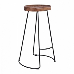 Σκαμπό Bar Rundra HM8363.11 48x40x76cm Από Μασίφ Ξύλο Ακακίας Black - Natural Μέταλλο,Ξύλο