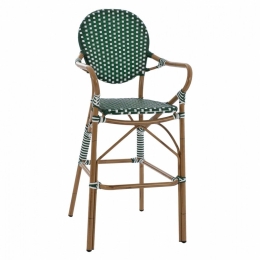 Σκαμπό Bar Bamboo Look HM5794.01 56x60x126cm Green - White Αλουμίνιο,Wicker