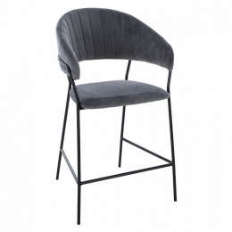 Σκαμπό Bar Μεσαίου Ύψους Theodore HM8734.01 60x55x100cm Grey - Black Βελούδο, Μέταλλο