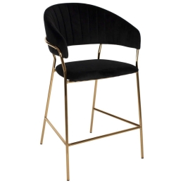 Σκαμπώ Μπαρ Μεσαίου Ύψους Theodore HM8734.04 60x55x100cm Black-Gold Βελούδο, Μέταλλο