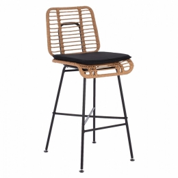 Σκαμπό Bar Eddie HM5708 45Χ46.5Χ115cm Natural - Black Αλουμίνιο,Wicker