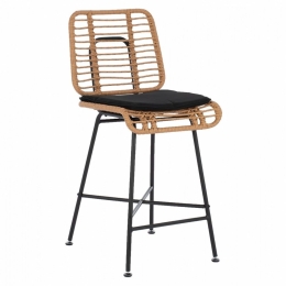 Σκαμπό Bar Eddie HM5709 46Χ46,5Χ96cm Natural - Black Αλουμίνιο,Wicker
