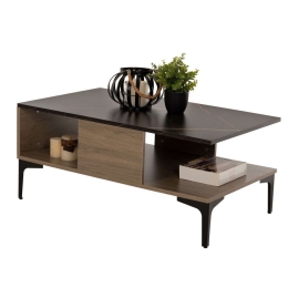 Τραπέζι Σαλονιού Με Ράφι Gunnez HM9036.11 90x54x39,5cm Walnut-Black