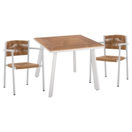 Τραπεζαρία Κήπου (Σετ 3Τμχ) HM11441 80x80x73cm White-Natural 2 Θέσεων