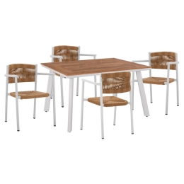 Τραπεζαρία Κήπου (Σετ 5Τμχ) HM11427 120x80x72,5cm White-Natural 4 Θέσεων