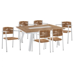 Τραπεζαρία Κήπου (Σετ 7Τμχ) HM11648 200x94x75cm White-Natural 6 Θέσεων