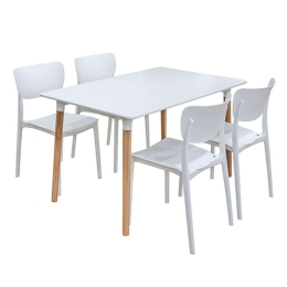 Σετ Τραπεζαρίας Monna (Σετ 5Τμχ) 20.9909 120x80x72cm White 4 Θέσεων Ξύλο,Πολυπροπυλένιο