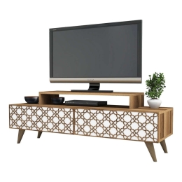 Έπιπλο Τηλεόρασης HM9510.04 140x41,8x48,8cm Walnut-White Μελαμίνη