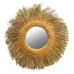 Καθρέπτης Τοίχου Στρογγυλός HM7743 Με Pandan Grass 110x5x110cm Natural-Gold Ψάθα