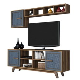 Σύνθεση Τηλεόρασης HM9513.02 160x35x56,2cm Walnut-Blue Μελαμίνη