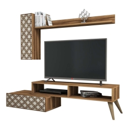 Σύνθεση Τηλεόρασης (Σετ 2Τμχ) HM9518.02 150x37,2x378cm Walnut-Cream Μελαμίνη