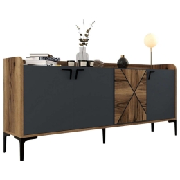 Μπουφές HM9433.01 180x35x78cm Walnut-Anthracite Μελαμίνη,Μέταλλο