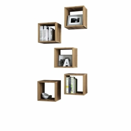 Ράφια Τοίχου HM9519.02 (Σετ 5Τμχ) 30x30x24cm Walnut Μελαμίνη