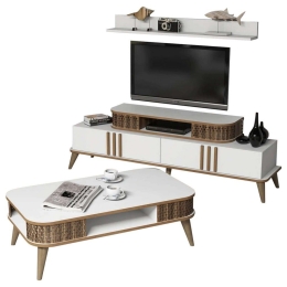 Σύνθεση Σαλονιού (Σετ 2Τμχ) HM11848.03 White-Walnut Μελαμίνη