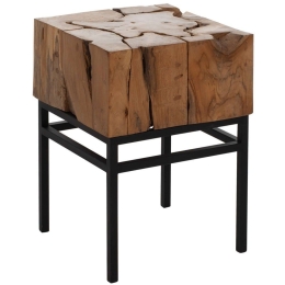 Τραπεζάκι Βοηθητικό HM9353 38x38x55cm Από Μασίφ Ξύλο Natural Τeak Metal,Wood