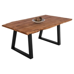 Τραπέζι Montana HM8336.11 160x90x78cm 4cm Μασίφ Ξύλο Natural-Black Μέταλλο,Ξύλο