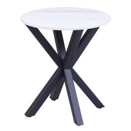 Τραπεζάκι Βοηθητικό Στρογγυλό HM9473.06 Φ50x55cm Με Μαύρη Μεταλλική Βάση Marble White Μέταλλο, Κεραμικό