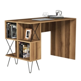 Γραφείο Υπολογιστή HM9509.02 120x60x78,8cm Με Ράφια Walnut