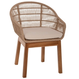 Πολυθρόνα Amora HM9567 64x60x87cm Polyrattan Teak Πόδια Natural-Beige Rattan,Ξύλο