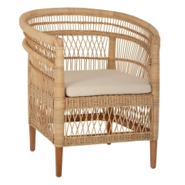 Πολυθρόνα HM9566 Με Μαξιλάρι 80x70x86cm Από Ξύλο Μαόνι Rattan White-Beige