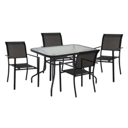 Τραπεζαρία (Σετ 5Τμχ) HM11840 Τραπέζι 110x60cm & 4 Πολυθρόνες Textline Black 4 Θέσεων