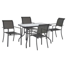 Τραπεζαρία (Σετ 5Τμχ) HM11805 Τραπέζι 110x60cm & 4 Πολυθρόνες Textline Grey 4 Θέσεων