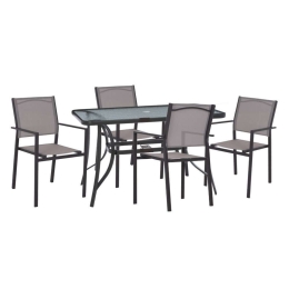 Τραπεζαρία (Σετ 5Τμχ) HM11802 Τραπέζι 120x70cm & 4 Πολυθρόνες Textline Grey 4 Θέσεων