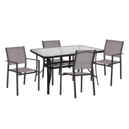 Τραπεζαρία (Σετ 5Τμχ) HM11795 Τραπέζι 140x80cm & 4 Πολυθρόνες Textline Grey 4 Θέσεων