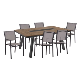 Τραπεζαρία (Σετ 7Τμχ) HM11793 Τραπέζι 200x100cm & 6 Πολυθρόνες Textline Grey 6 Θέσεων
