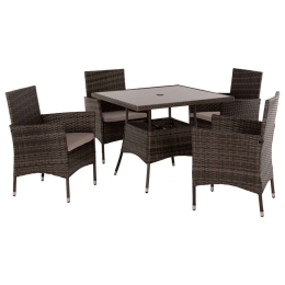 Τραπεζαρία (Σετ 5Τμχ) HM5965 Τραπέζι 90x90x74cm & 4 Πολυθρόνες Rattan Brown 4 Θέσεων
