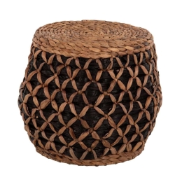 Σκαμπό Teofilo HM7869 Φ43x38cm Ψάθα Υδρουακίνθου Natural-Black Υδροϋάκινθος