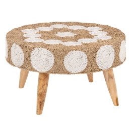 Τραπέζι Σαλονιού HM7825 Φ81x45cm Από Ξύλο Teak Natural-White Ξύλο,Ψάθα
