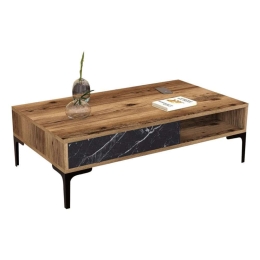 Τραπέζι Σαλονιού HM9503.04 105x60x32,6cm Μάρμαρο & Μεταλλικό Πόδι Walnut-Black-White Μελαμίνη