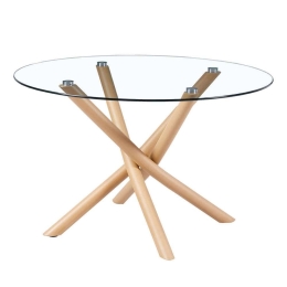 Τραπέζι Τραπεζαρίας HM9474.01 Φ120x75cm Με Μεταλλικά Πόδια Ξύλου Natural Μέταλλο,Γυαλί